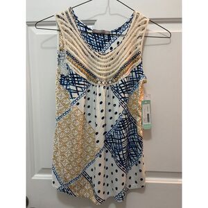 Loveappella Mackinley Crochet Yoke. Sleeveless Top XS NWT